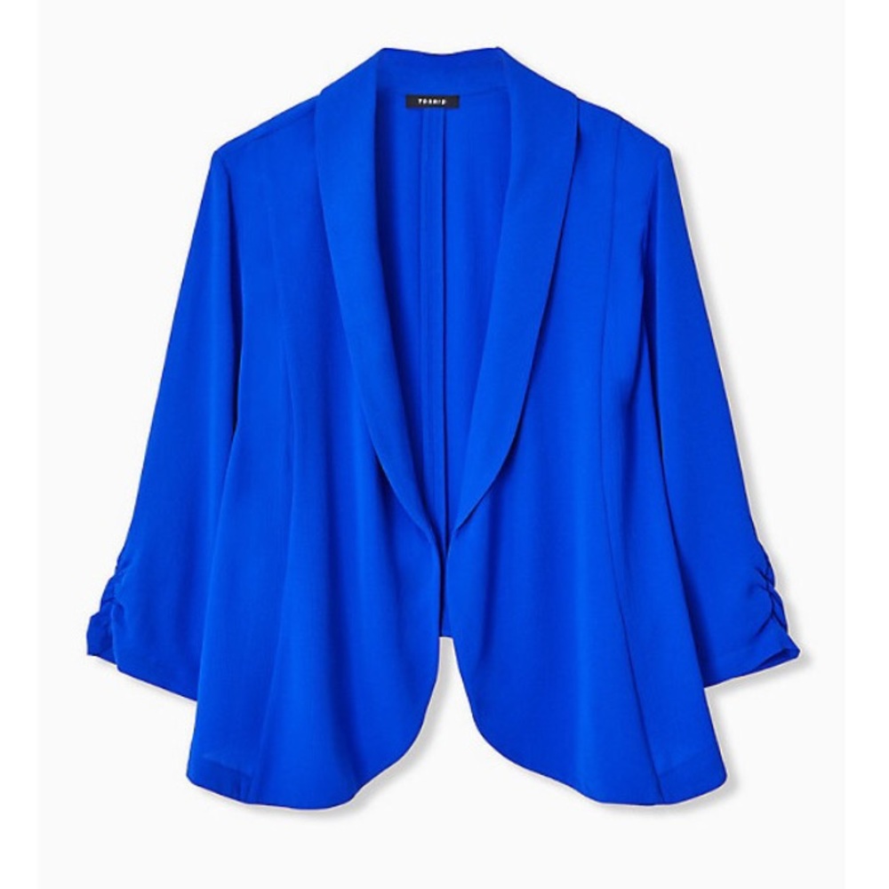ELECTRIC BLUE OPEN FRONT CREPE BLAZER